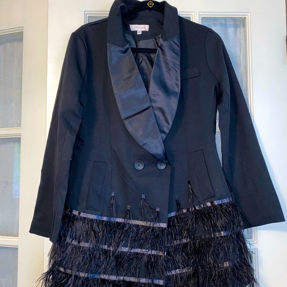 Black feather blazer dress